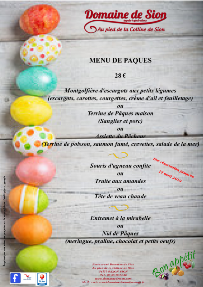 Notre menu de Pâques Domaine de Sion