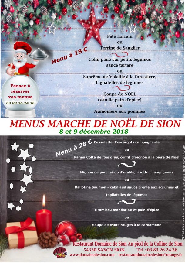 Menus Marché de Noël de Sion au Restaurant du Domaine de Sion - Domaine